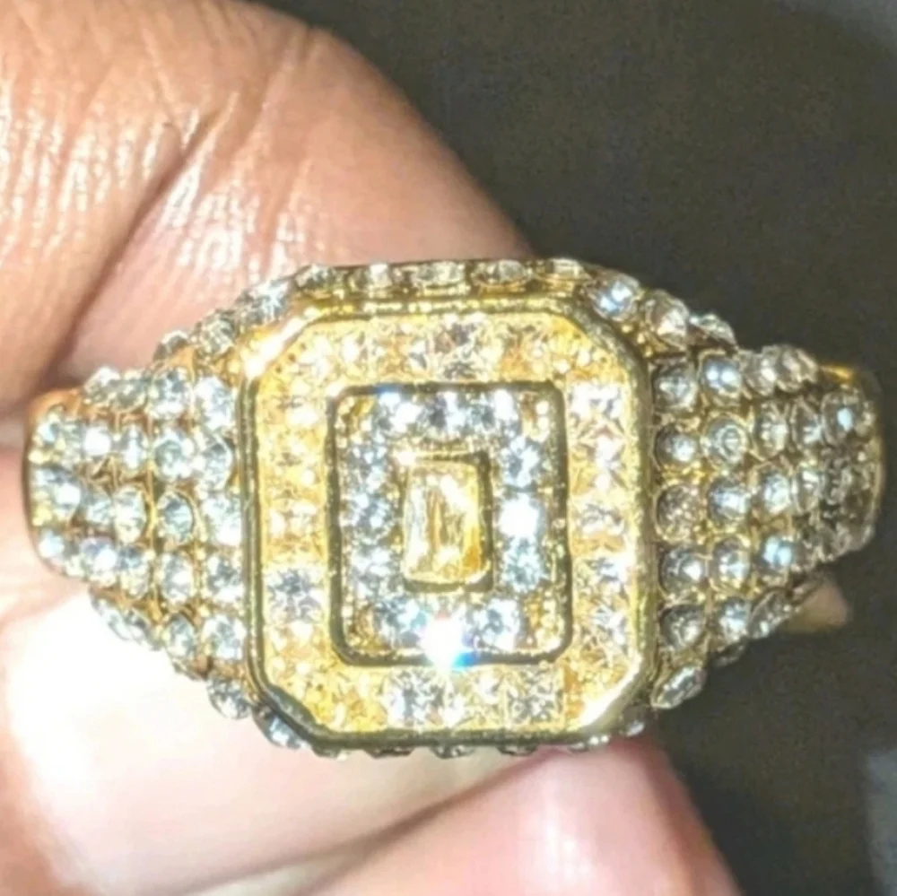 Elegant Mens Simulated Diamonds With 2ct 14k Yellow gold Plated Ring Sz 12